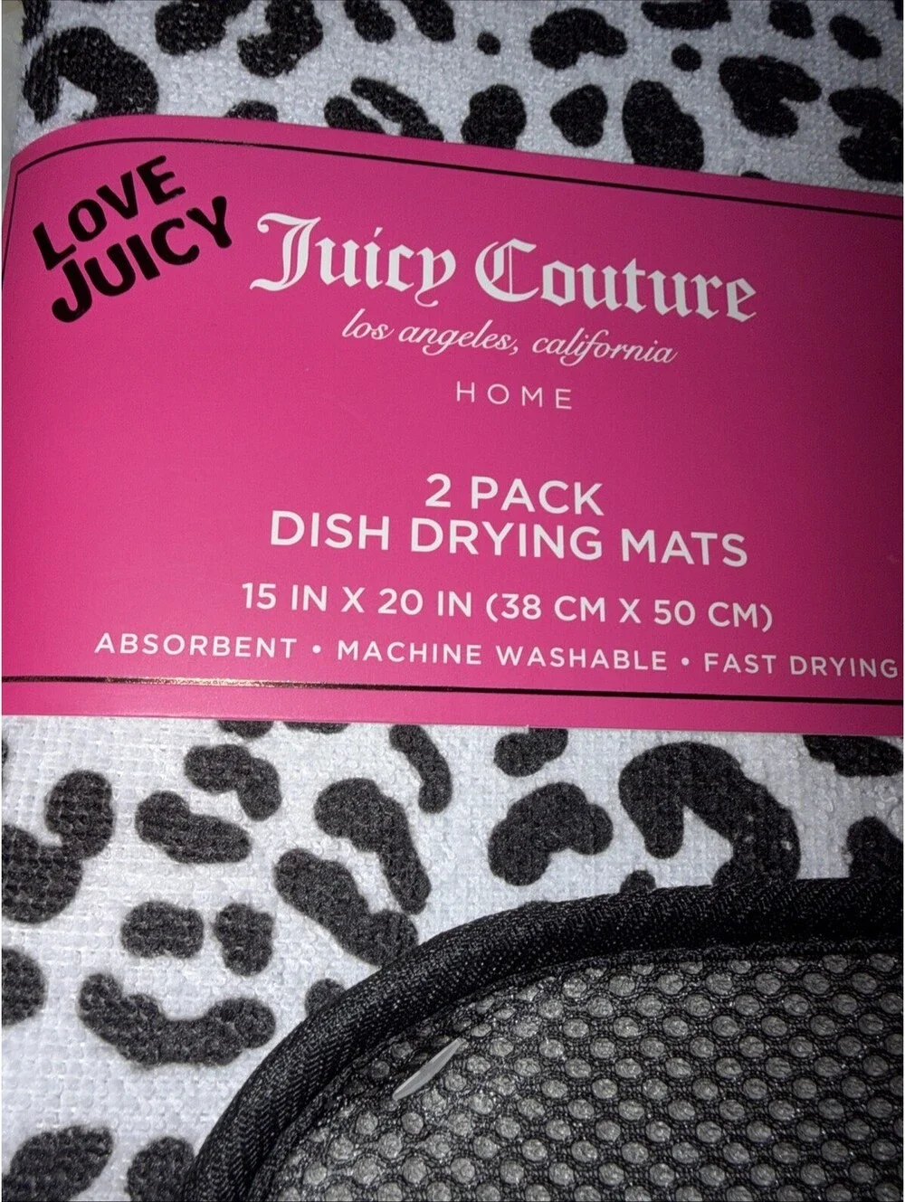 Juicy Couture 2 pack Drying Mats Black/white Cheetah print 15